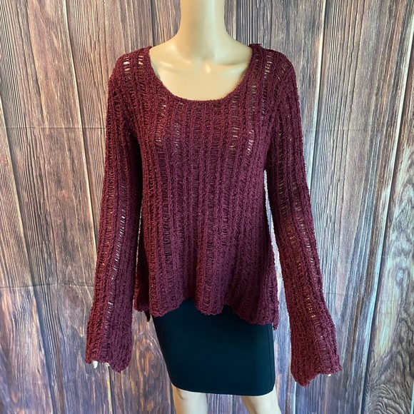 Anthropologie Entro size small burgundy wine purple knit fuzzy boho sweater - Picture 10 of 16